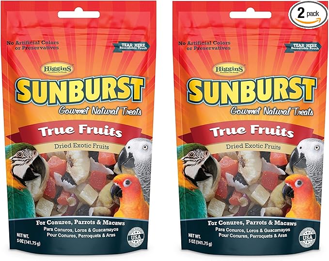 Higgins 2 Pack of Sunburst Gourmet Natural Bird Treats, 5 Ounces Each, True Fruits Flavor, for Conures Parrots and Macaws