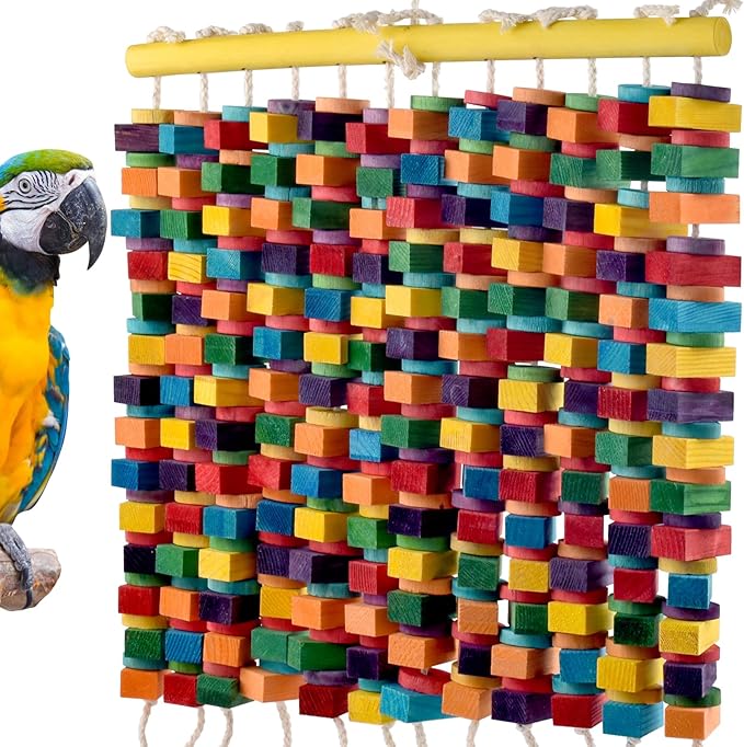 DBNESS 23 Inch Extra Large Bird Toy, 336PCS Colorful Natural Chew Wood Blocks Hanging Parrot Tearing Toys, Birds Cage Accessories for Macaws, Amazon Parrots, African Grey, Cockatoos