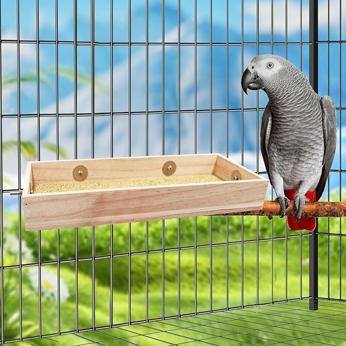 Bird Cage Accessories, Wooden Food Dish for Small to Medium Birds, Bird Feeder for Cage, Food Bowl for Budgie, Cockatiel, Lovebird, Conure, Parakeet, Canary, Kakariki