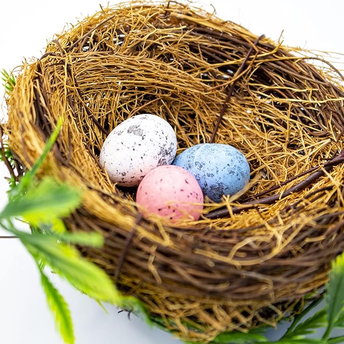 Berfutall-Easter Artificial Nest Natural Bird Nest Kit Includes Artificial Twig Nest, Fake Foam Feather Birds, Foam Eggs Ornaments for Crafts Home Party Decor