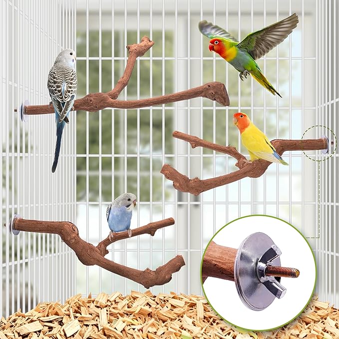 3PCS Bird Perch Natural Grape Stick Chewable Bird Stand Paw Grinding Branches Toy Cage Accessories for Small Budgies Cockatiels Lovebirds