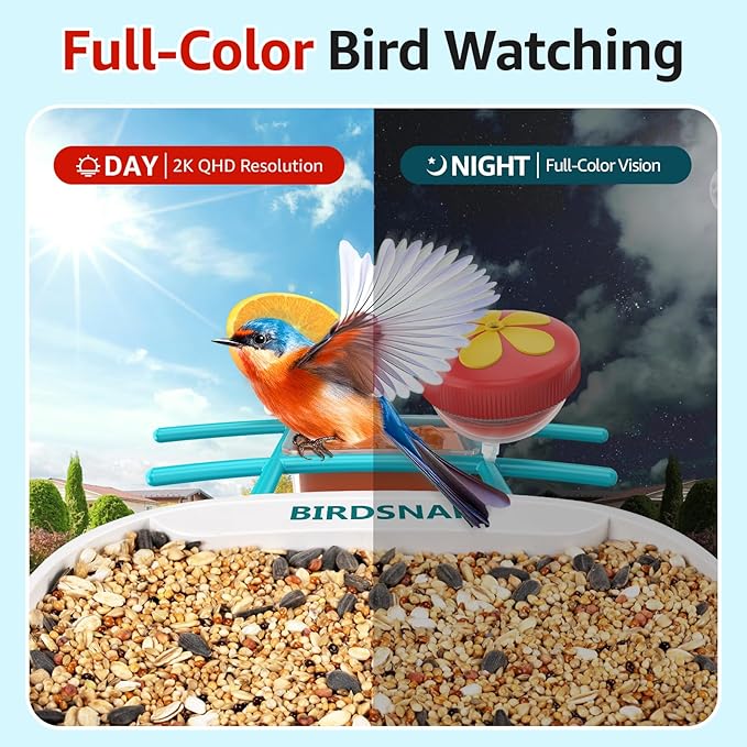 birdsnap® TUC Bird Feeder with Camera 2K HD Live with 32GB Card Auto Detect & Notify AI Identify Camera Birds Feeders Solar Powered Wireless Outdoors Backyard Gift for Mom Dad Birds Lover, 2.4G WiFi