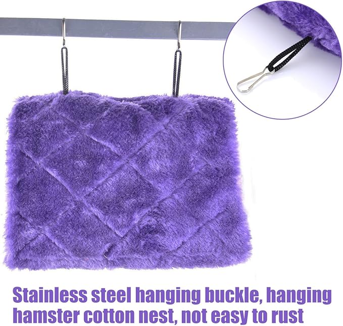 MOACC Winter Warm Bird Nest House Shed Hut Hanging Hammock Finch Cage Plush Fluffy Birds Hut Hideaway for Hamster Parrot Macaw Budgies Eclectus Parakeet Cockatiels Cockatoo Lovebird (M, Purple)