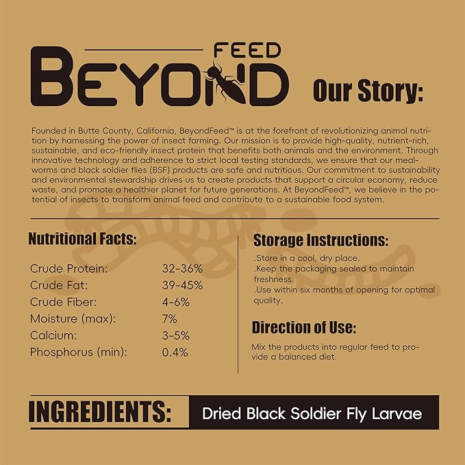 BeyondFeed™Small Bottle Dried Mealworms & Black Soldier Fly Larvae High-Protein Feed for Chickens, Ducks, Birds, Reptiles, Fish, Hamster, Turtles (6 (1.23 oz/35 g) Bottles Bundle, Dried BSF)