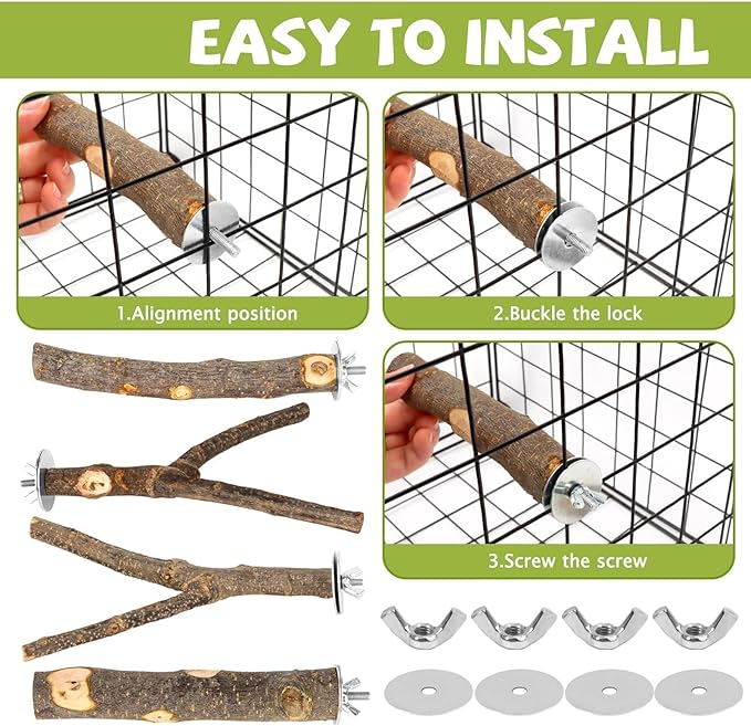 5PCS Natural Wood Bird Perch Set - Straight & Forked Branch Perches Cage Perches Accessories for Small Medium Birds, Parakeets, Budgies, Cockatiels, Conures