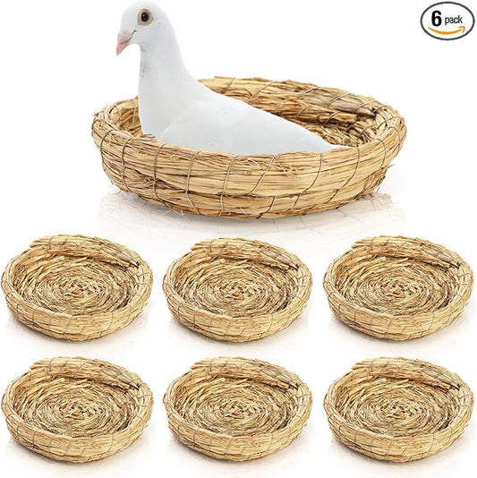 Eorbow 6 Packs Woven Straw Bird Nests, 8" Handmade Flat Base Spawning Nest, Small Animal Breeding Bed Hatch House Cage Accessories for Dove Pigeon Parrot Cuckoo Sparrow Rabbits Chinchillas Hamster