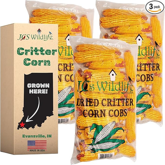 JCs Wildlife Dried Corn on the Cob for Squirrels, Whole Ear Corn Wildlife Feed for Deer Raccoons Rabbits Ducks Geese, Grown in Indiana, Breathable Bag, 14 lb Bags (3 Packs)