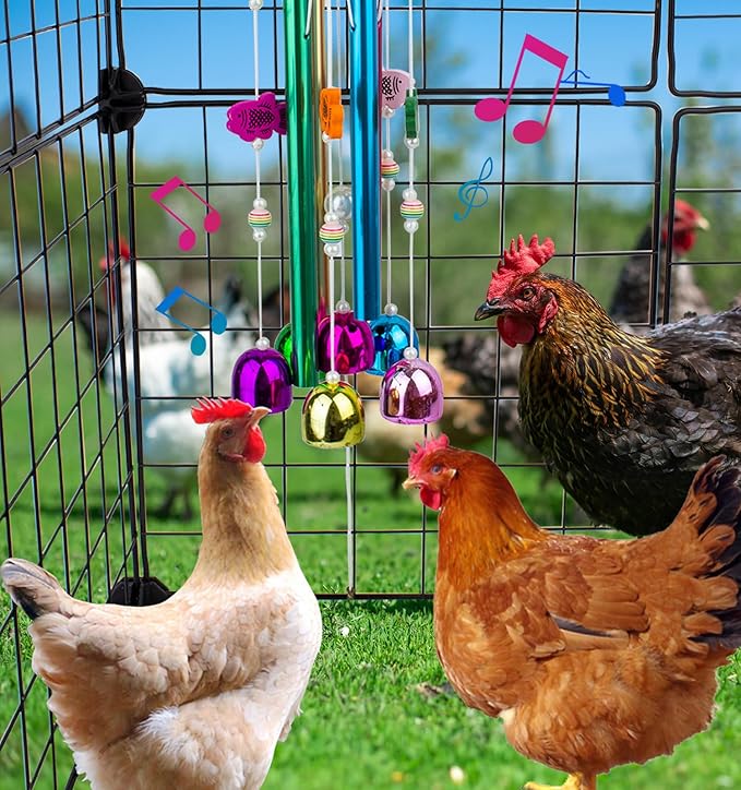 Chicken Toys for Coop, Chicken Wind Chime Enrichment Toys, Hanging Chick Peck Toy with Colorful Bells, Home Garden Musical Coop Accessories, Coops Toy for Hens Chicks Poultry Birds Parrots