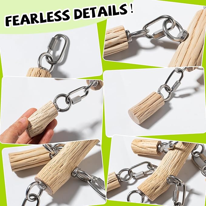 Natural Hardwood Parrot Chew Toy for Large Birds, Heavy Duty Wooden Bird Toy with Stainless Steel Hardware, Cage Hanging Enrichment Toy for Macaws, Cockatoos, African Greys