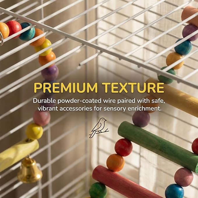 Pet Paradise Bird Cage, 14.6 x 11 x 24.8 inches, Metal Wire Construction, Multiple Perches and Feeders, for Parakeets, Canaries, Finches (White)