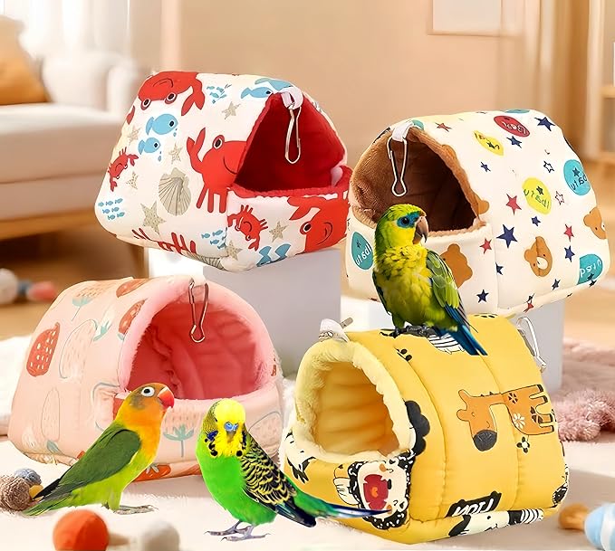 Warm Bird Nest House Plush Birds Hut Bed Hanging Hammock Sleeping Bed Bird Snuggle Cave Hanging Tent for Parrot Parakeet Cockatiel Conure African Grey Macaw-Lion