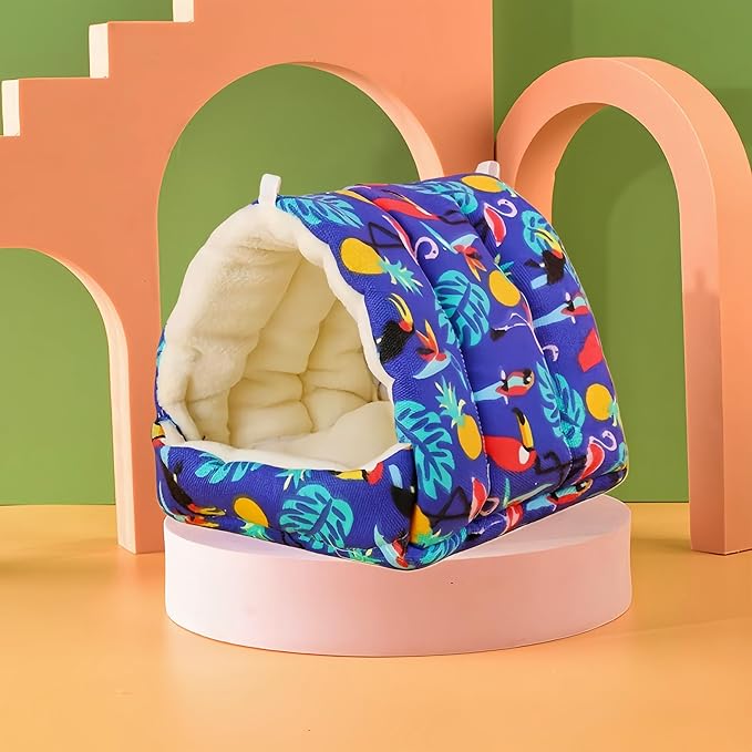 Bird Nest Plush Snuggle Hanging Hammock Bird Cave Parrot Sleeping Bed Shed Hut Hanging Tent for Hamster Macaw Budgies Parakeet Cockatiels Lovebird-Parrot (Dark Blue)