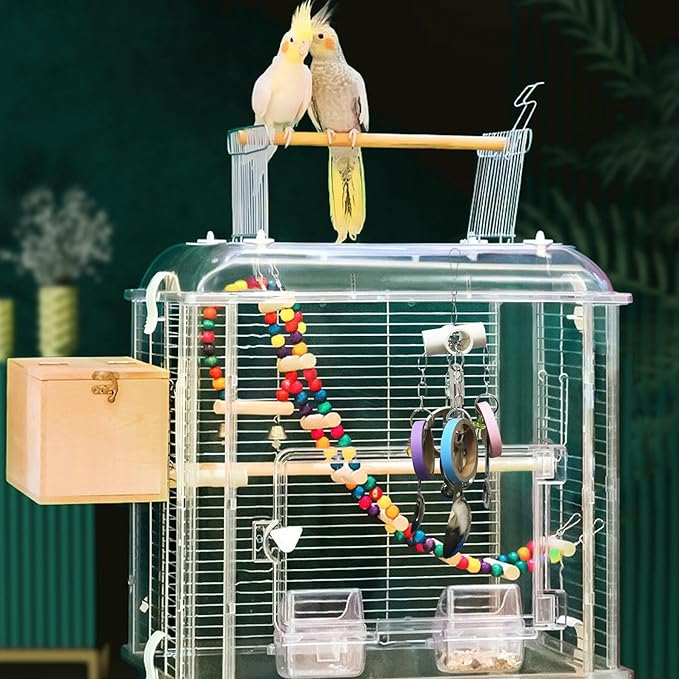 JSLZF Bird Chew Toy for Parrot Durable Scoop and Cardboard Bagel Cockatiel Stainless Steel Spoon Ring Toy Conure Cage Hanging Toy for Lovebirds, Parakeet