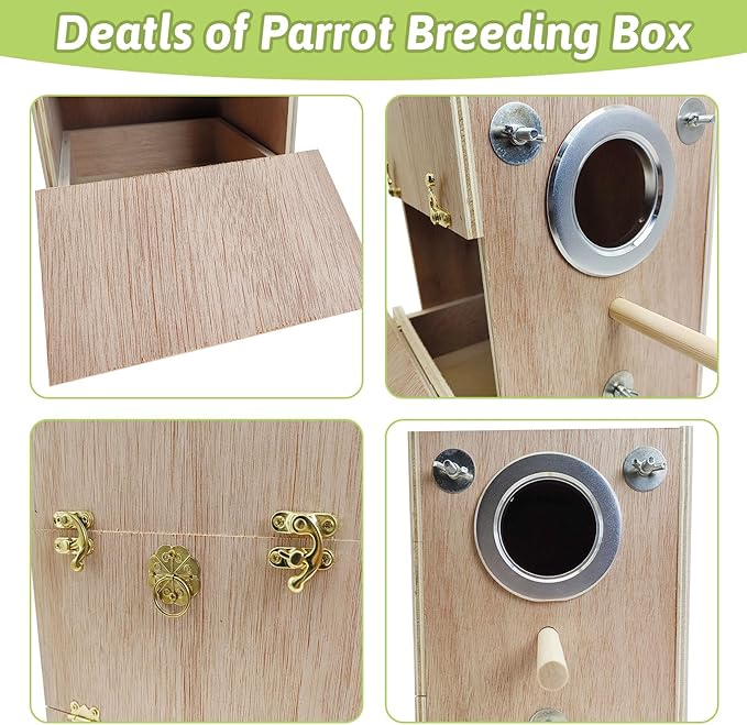 Tfwadmx Bird Wood Breeding Box Lovebirds Nesting Station House Aviary Cage Clear View Window for Parakeet Cockatiel Peony Finch Conure Budgie Parrots Tits Finches and Other Wild Birds