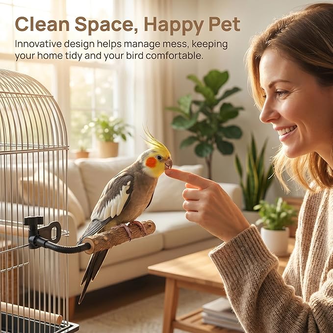 Natural Wood Parrot Perch, Adjustable Clip-On Bird Stand, Flexible Gooseneck Sticks for Conures Cockatiels Lovebirds, Pet Cage Accessories