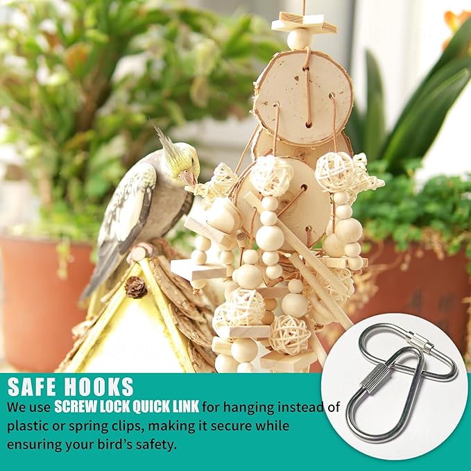 Natural Wood Bird Chew Toy for Cockatiels, Parakeets, Conures, Budgies & Lovebirds – Wooden Shredder and Foraging Bird Toys for Cage Enrichment