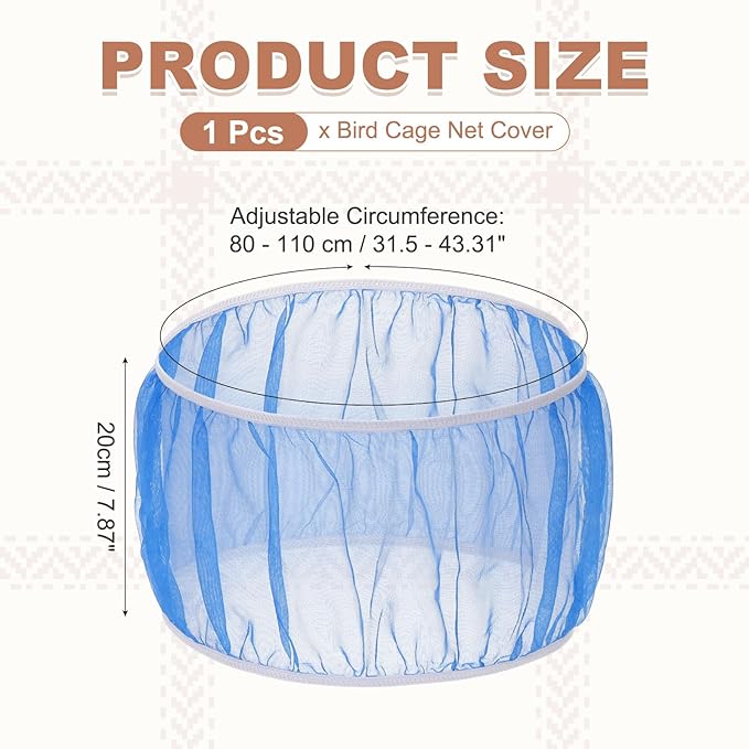 Bird Cage Seed Catcher, Bird Cage Net Cover Seeds Guard, Universal Birdcage Accessories, Blue, Circumference 31.5"-43.3", Height 7.9" for Parrot Cockatiel Enclosures