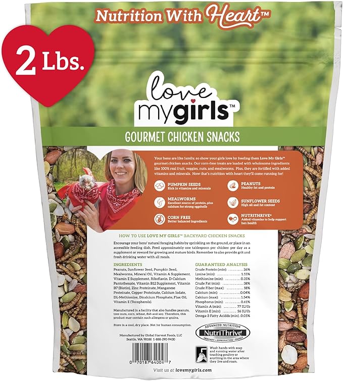 Love My Girls: Chicken Snacks - Pumpkin & Worms - 2lb Bag - Global Harvest, Gourmet Multi-Grain Treats, Corn-Free, Nutritious & Protein Rich Mealworms