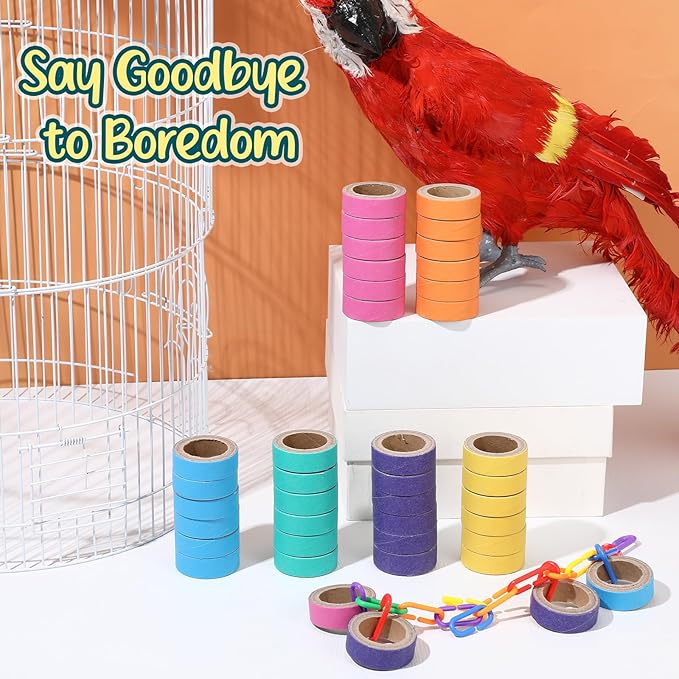 Skyygemm 36 Pcs Bagels Bird Toys Bulk for Parrots Cardboard Core Bird Toy Chewing Shredding Foraging Play Foot for Medium and Large Parrot Mini Macaws African Greys Cockatoos