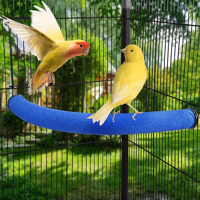 FrgKbTm U Shape Parrot Perch Stand Toy Bird Platform Sand Paw Grinding Clean Stick Exercise Conure Budgie Cockatiel Cage Accessories (Blue-Corner)