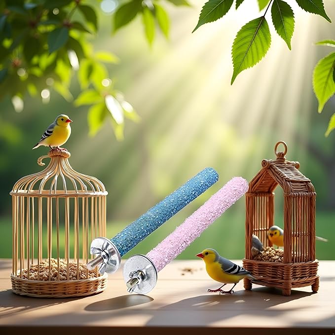 2 Pcs Bird Perch Stand Toy,Random Bird Perch Stand Toy Wood Parrot Grinding Claw Sticks Sanded Cage Toy for Parakeets Finches Parakeet Toys, Sanded Surface Cage Accessories for Parakeets Finches
