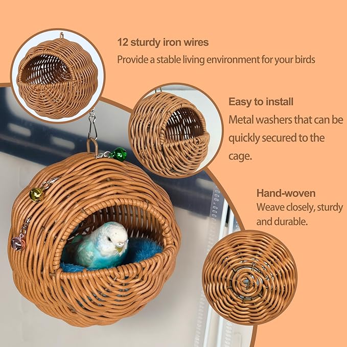 Bird Nest, Warm Bird Bed for Cage Parrot Nesting House Hanging Parakeet Cage Accessories for Lovebird, Canary, Budgie, Finch, Hamster (G-Hole Style)