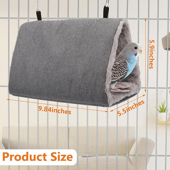 Litewoo Winter Warm Bird Nest House Hanging Hammock Shed Hut Cotton Parrot Sleeping Bed Plush Double Access Birds Hut Hideaway Tent for Parrot Parakeet Cockatiel Cockatoo Budgie Lovebirds (M/Grey)