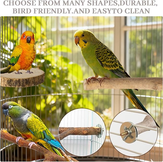 8 Pack Natural Wood Bird Perches, Parrot Perch Stand Bird Cage Accessories for Budgerigar Cockatiels, Conures, Lovebirds (M)