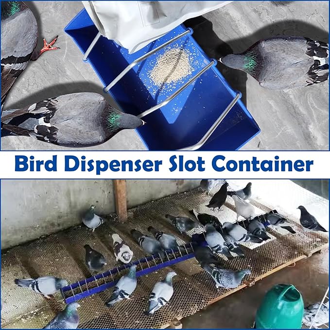 Hamiledyi 2 Pack Pigeon Feeder, Bird Dispenser Slot Container, Thick Durable Slot Container Feeding, Removable Steel Wire Partition for Pigeons Quails Birds Chicks Ducklings(Length: 8")
