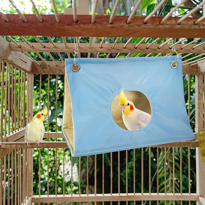 Parrot Hanging Nest House Parrot Hideaway Cave Bed Tent Cozy Snuggle Sleeping Hut Bird Hanging Hammock for Parakeets, African Grey, Cockatoo, Amazon Parrots, Cockatiels.(Blue)