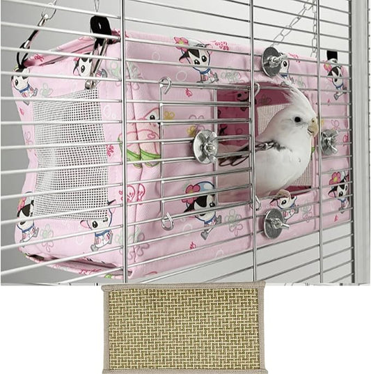 Large Spring Summer Breathable Bird Nest House, Zipper Design On The Back for Easy Cleaning, Conure Bed for Inside or Outside The Birdcage (Rectangle-Pink,L)