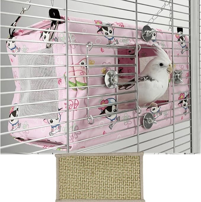 Large Spring Summer Breathable Bird Nest House, Zipper Design On The Back for Easy Cleaning, Conure Bed for Inside or Outside The Birdcage (Rectangle-Pink,S)