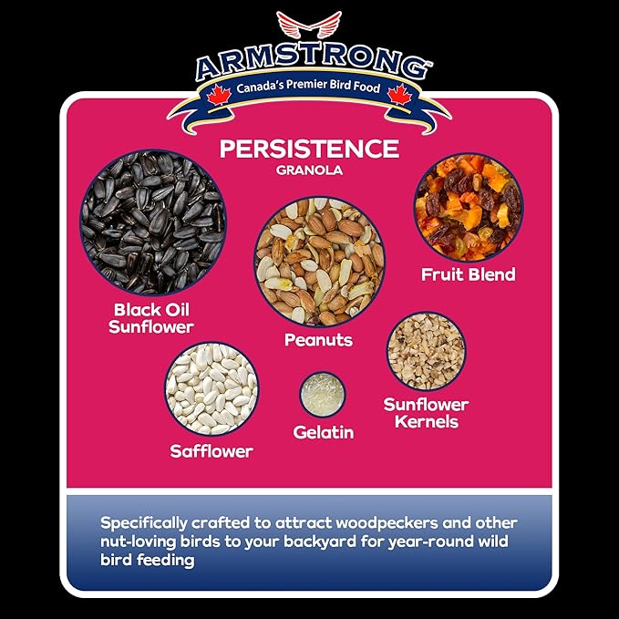 Armstrong Wild Bird Food Royal Jubilee Persistence Granola Stack, 7.05oz (Pack of 4) High-Energy Treat with Black Oil Sunflower Seeds, Peanuts & Fruit - Ideal for Granola Stack Feeders