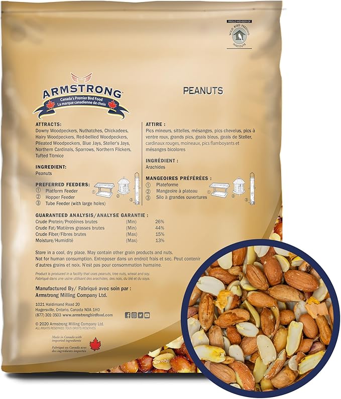 Armstrong Wild Bird Food Shelled Peanut Halves Bird Seed, 4.4 Pounds - for Downy Woodpeckers, Red-Breasted Nuthatches and Black-Capped Chickadees for Outside Feeders