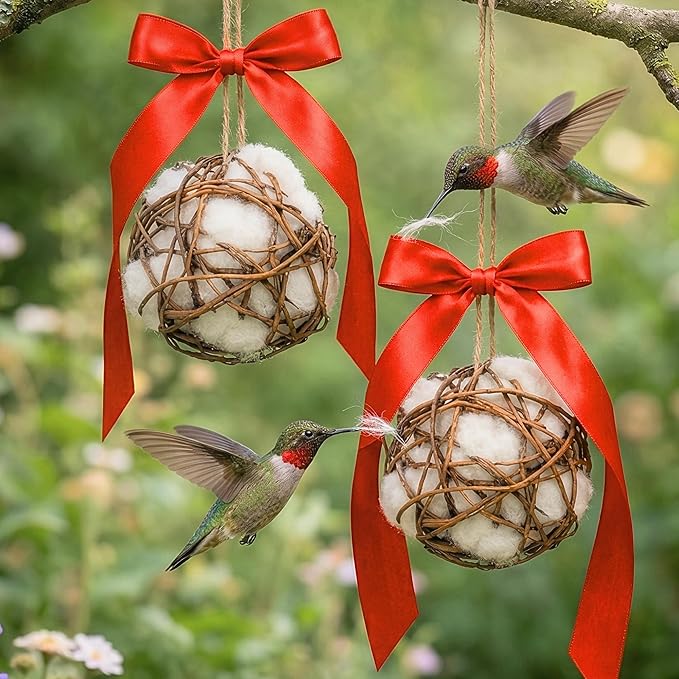 Hummingbird Nesters - Bird Nesting Material Holder for Wild Birds - Humming Bird House Materials Gifts for Bird Watching Nature Lovers - Refillable Outdoor Nesting Station to Build a Nest