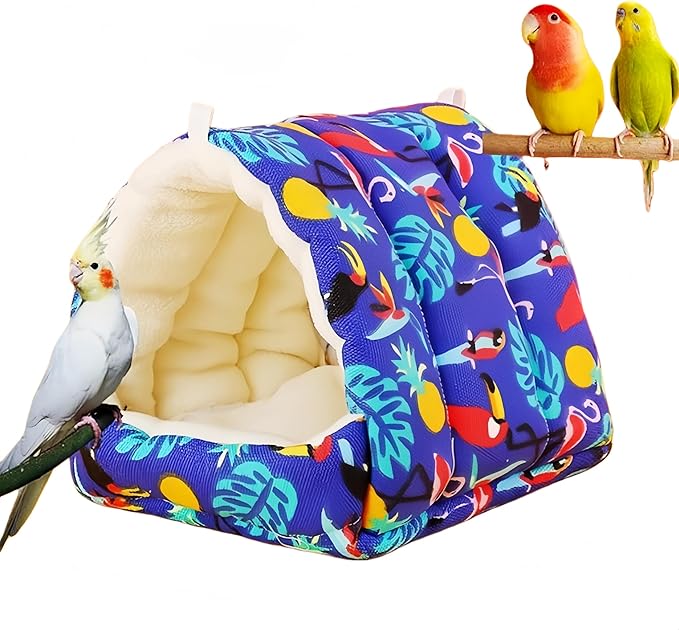 Bird Nest Plush Snuggle Hanging Hammock Bird Cave Parrot Sleeping Bed Shed Hut Hanging Tent for Hamster Macaw Budgies Parakeet Cockatiels Lovebird-Parrot (Dark Blue)