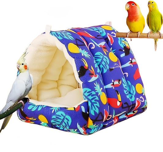 Bird Nest Plush Snuggle Hanging Hammock Bird Cave Parrot Sleeping Bed Shed Hut Hanging Tent for Hamster Macaw Budgies Parakeet Cockatiels Lovebird-Parrot (Dark Blue)
