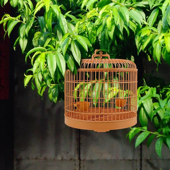 Toddmomy Hanging Bird Cage for Parakeets and Lovebirds 29.5-inch Plastic Vintage Style Cage with Dome Top Suitable for Small Birds and Indoor Use
