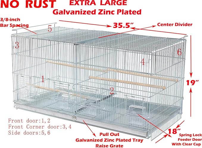 Lot of Extra Large NO Rust Stainless Galvanized Zinc Plated Stack and Lock Double Breeder Breeding Bird Flight Cage with Removable Divider and Breeder Nest Doors
