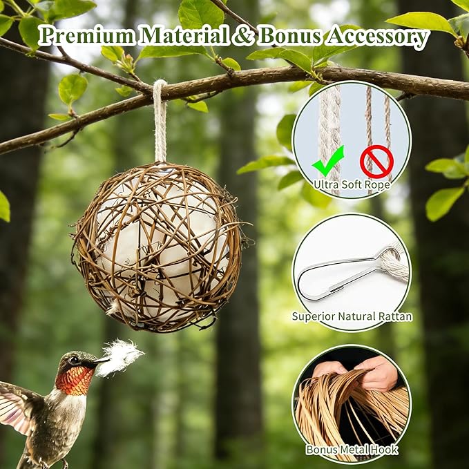 Gute Globe Hummingbird Nesters, Hummingbird Nesting Houses Set of 3, Bird Nesting Materials Holder, Refillable Balls Bird Nesting Station for Outdoor Wild Birds Wrens Finches Parrot