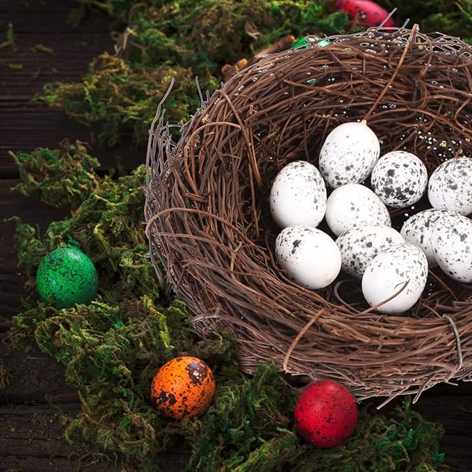 Toddmomy Artificial Bird Nest with Eggs for Easter Decor, 15cm Hand-Woven Rattan Birds Nests for Crafts, Natural Looking Faux Birdhouse Figurine for Outdoor Garden Party Tabletop Ornament