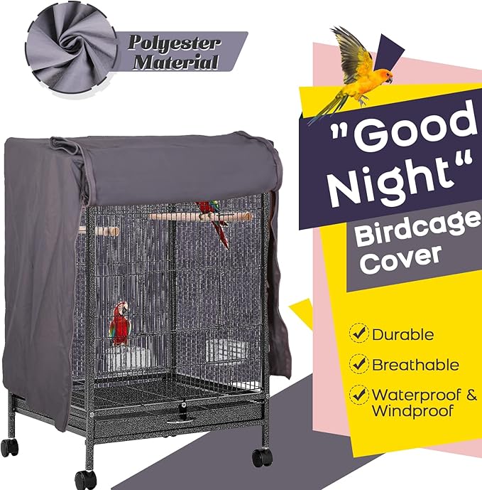 QBLEEV Birdcage Cover, Breathable Night Cover for Bird Cages, Parrot Cage Cover Shade Pet Universal Blackout Windproof Light-Proof Sleep Reduces Distractions Night Accessories Cloth Without Cage