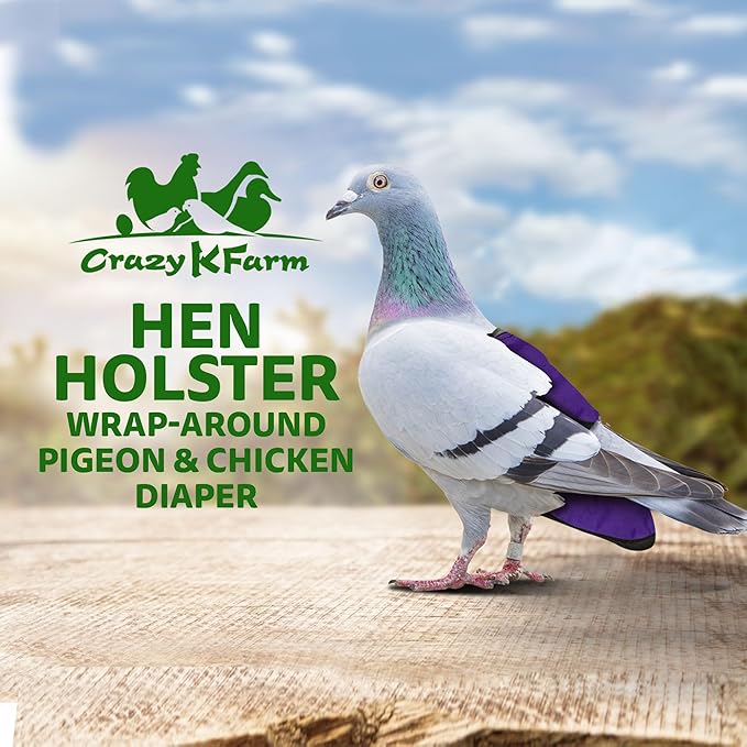 Hen Holster Premium Starter Kit - Bird Diaper, Wrap Around for Larger Pigeons, Small Breed Hens & Roosters - Leak-Proof, Comfortable Bird Harness with Sewn-in Liner & Hook & Loop Closure - XS, Purple