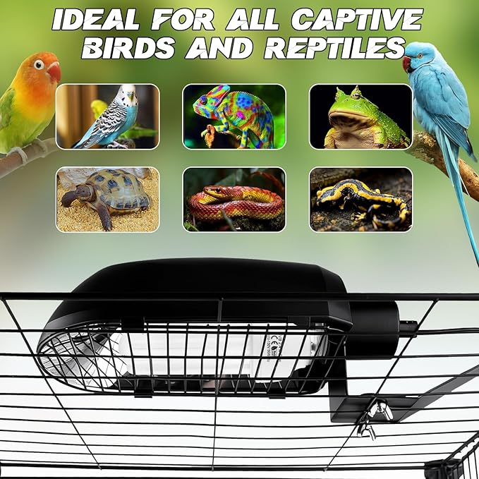 Bird Cage Light Fixture Combo Kit with Adjustable Timer,Lamp Hood with 2.4% UVB UVA 20W Compact Fluorescent Bulb for All Kinds Captive Birds Reptiles