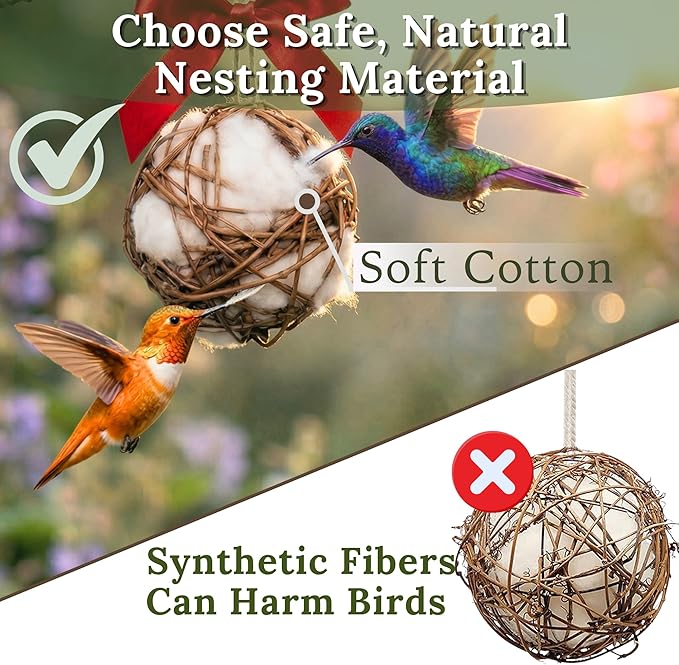 Hummingbird Nesters - Bird Nesting Material Holder for Wild Birds - Humming Bird House Materials Gifts for Bird Watching Nature Lovers - Refillable Outdoor Nesting Station to Build a Nest