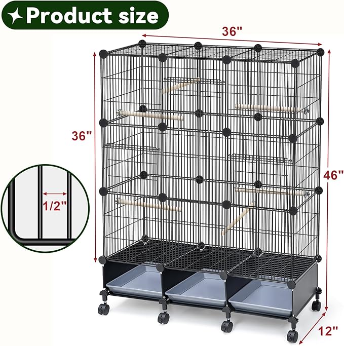 VISCOO Encrypted Bird Cage (46" x 36" x 12"), with Wooden Perches, Metal Parakeet Cage with Slide-Out Tray, Water Bottle&Feeder, Bird Cages for Parrot,Parakeets,Cockatiel,Small Mid-Sized Birds