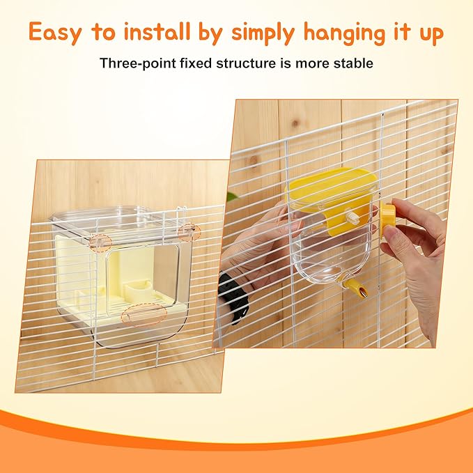 No Mess Bird Feeder Water Dispenser Set, Multifunctional Seed Feeder, Easy Cleanup Bird Cage Accessories, Beige, Yellow, 1 Set