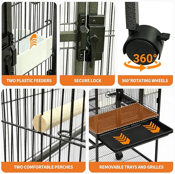 Garvee Large Bird Cage, 40.5" H Big Bird Cage with Stand for Parakeets Parrots Conures Lovebird Cockatiel Black