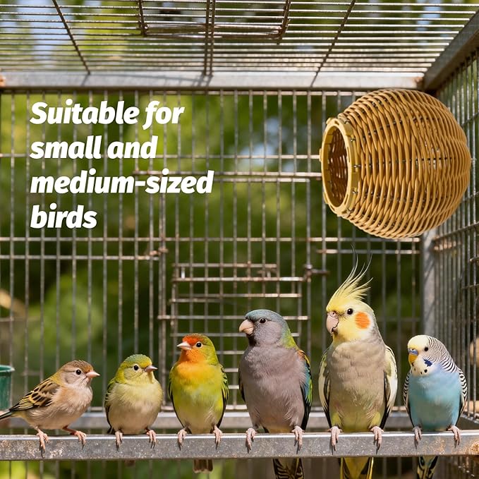 Imitation Rattan Bird Nest for Cage, Chew Resistant Parrot Nest House with Metal Frame, Egg Laying and Breeding Nest for Small Birds, Suitable for Budgies, Lovebirds, Cockatiels, Parakeets