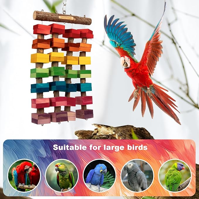 23.6"x13.7",2.17",Wooden Block 2.76" Macaw Toys,Parrot Toys for Large Birds,Large Bird Toys for Macaws,Amazon Parrots,African Grey,Provides an Ideal Place for Your Bird to chew and Climb